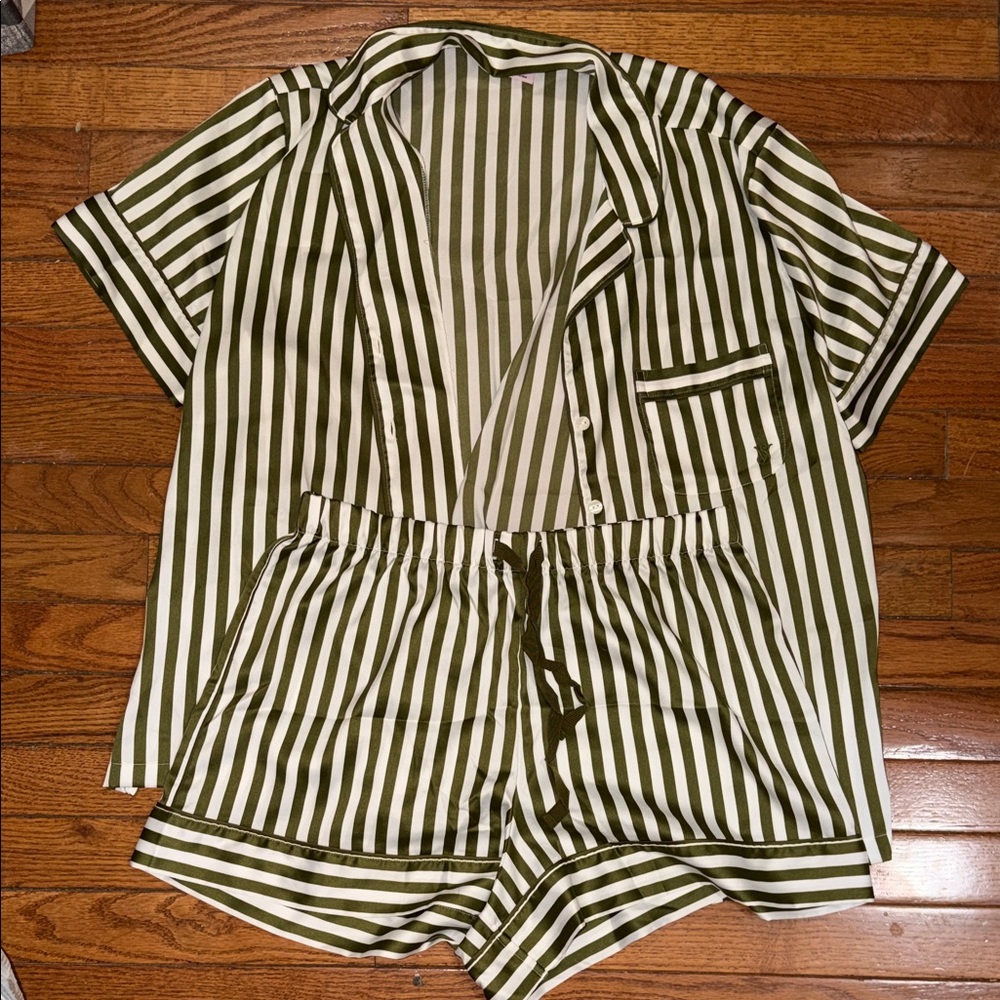 Victoria's Secret Olive and White Striped Set